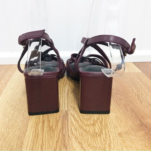 New‎ SEYCHELLE Burgundy Braided Leather Chunky Heel Sandal Strappy Woven Size 6 - Picture 5 of 15